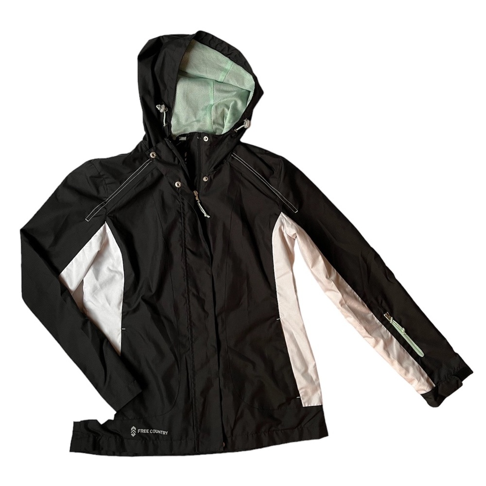 Free Country Rain Jacket Black and White Lightweight With hood Size Small